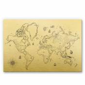 Carte du monde en métal or Compass décoration murale world map Vintage Déco au trésor 120x75 cm