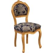 Chaise de salon dorée Louis XVI 90x45x42 Chaise en bois Fauteuil de chambre à coucher Style français Fauteuil baroque rembourré - bleu et or