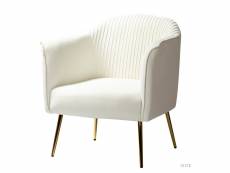 Chaise en velours, chaise tonneau en moderne avec pieds dorés elégants et canal en velours capitonné, fauteuil confortable rembourré, blanc