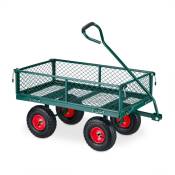 Chariot de jardin pratique, roues pneumatiques, parties latérales pliables, charge max. 200 kg, vert/rouge - Relaxdays