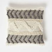 Coussin bohème Kilim en coton et laine Lindi, 45 x 45 cm - Ecru, gris - Homescapes