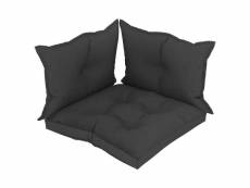 Coussins de sol canapé de palette en tissu noir dossier et assise 3 pièces dec021591