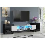 Dusine - meuble tv pablo 230 cm avec led Blanc Mat et Noir Laqué