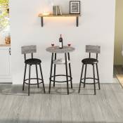 Ensemble de chaises de bar, 1 table de bar et 2 chaises de bar, chaise longue avec quatre pieds en métal, table à manger avec rangement, table à
