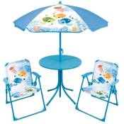 Fun House - ma petite carapace salon de jardin tortues pour enfant avec une table, deux chaises et un parasol