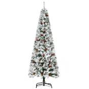 HOMCOM Sapin arbre de Noël artificiel 600 branches enneigées 23 houx et pommes de pin+ support pied hauteur 180 cm vert
