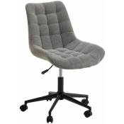 Idimex - Chaise de bureau vasilo fauteil en velours côtelé gris avec piétement en métal laqué noir - Gris