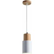 Lampes suspendues en bois massif avec abat-jour cylindrique en aluminium, mini lustres à tubes longs(Blanc)