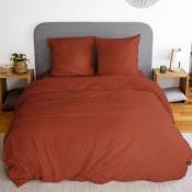 Linnea - Parure de lit mila micro lavée 100% polyester 240x220 cm - Rouge Terracotta