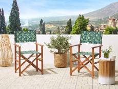 Lot de 2 chaises de jardin bois foncé à motif olives/gris