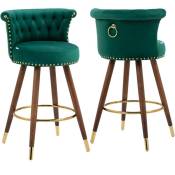 Lot de 2 tabourets de bar touffetés en velours de 70 cm de hauteur, chaises de bar modernes pivotantes à 360 degrés avec dossier et repose-pieds pour