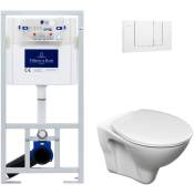Pack wc Bâti-support Viconnect + wc Cersanit S-Line Pro + Abattant + Plaque blanche (ViConnectS-LinePro-2) - Villeroy&boch