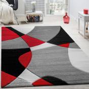 Paco Home Créateur Tapis Moderne Géométrique Motif Découpe Des Contours En Rouge Noir Gris 160x230 cm