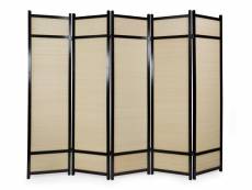 Paravent 5 panneaux pliable en bois noir et bambou 220 x175 cm par06063
