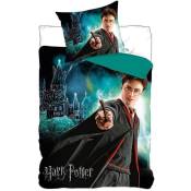 Parure de lit Harry Potter 100% Coton - Brille dans Le Noir - Housse de Couette 140x200 cm + Taie d'oreiller 65x65 cm