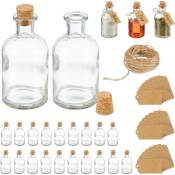 Relaxdays - mini bouteilles, lot de 24, petites fioles, bouchon de liège, 125ml, à remplir, étiquettes, transparent/nature