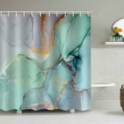 Rideaux de douche en marbre coloré pour ensembles de salle de bain en tissu avec 12 crochets peinture à l'encre abstraite aquarelle bleu vert texture
