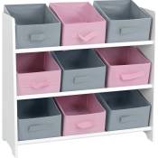 Sans Marque - Meuble rangement chambre enfant blanche avec 9 paniers rose et gris 63x30xh59,5cm - Blanc