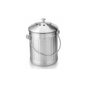 Seau Compost Inodore en Acier Inoxydable pour Cuisine - Poubelle Compost Cuisine - Comprend Filtres à Charbon de Rechange (INOX Brillant, 5 litres)