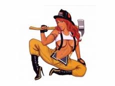 "sticker pin up pompier jolie assise avec une hache 12.5x10.5 cm autocollant"