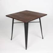 Table Noire carrée Style Industriel en métal et Bois foncé modèle Factory loft - Kosmi