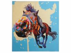 Tableau à l'huile 3d, cheval, peint à la main à 100%, toile de décoration murale xl ~ 100x90cm