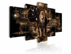 Tableau sur toile en 5 panneaux décoration murale image imprimée cadre en bois à suspendre lion d'or 200x100 cm 11_0007704