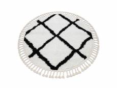 Tapis berber cross cercle blanc franges berbère marocain shaggy cercle 160 cm