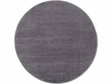 Tara - tapis rond uni gris à relief linéaire 160x160cm