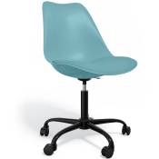 Tulip Style - Chaise de bureau avec roulettes - Chaise de bureau pivotante - Structure noire Tulip Aquamarine - Cuir végétalien, Métal, pp