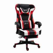 Vinsetto Chaise gaming fauteuil bureau dossier ergonomique inclinable avec appui-tête repose-pieds coussin massant lombaire rouge noir blanc