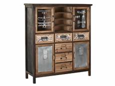 Vitrine, armoire vaisselier en bois d'épicéa,métal coloris marron,naturel - longueur 96 x profondeur 32 x hauteur 110.5 cm
