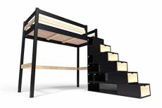 ABC MEUBLES - Lit Mezzanine Bois avec escalier Cube