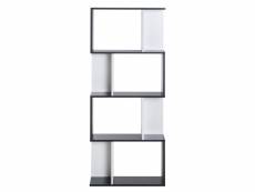 Bibliothèque étagère meuble de rangement design contemporain en s 4 étagères 60l x 24l x 148h cm noir blanc