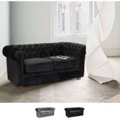 Canapé 2 places en tissu velouté capitonné Design Chesterfield Couleur: Noir