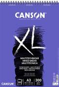 CANSON Album 30 feuilles XL® MIXED MEDIA - spiralé petit côté - A3 300g/m² grain moyen - Blanc