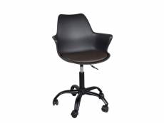 Chaise de bureau vintage accoudoirs et coussin intégré MOTO (noir- marron foncé) 348