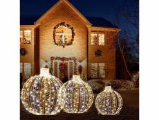 Costway lot de 3 déco boules lumineuses led de noël avec 180 lumière chaude et 180 lumière blanche, guirlande boule à suspendre, pour arbre, pelouse,