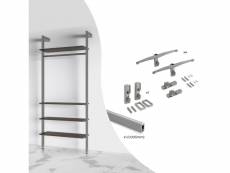 Emuca kit de fixation pour 4 étagères en bois et 1 tringle de suspension de 1m, peint en gris pierre, aluminium et zamak et plastique, 1 kit