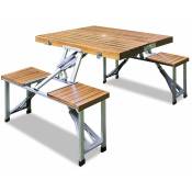 Ensemble pliable table et 4 assises bois et aluminium