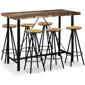 Ensemble Table + 6 Tabourets de bar Table haute et bar Bois massif recyclé 14137