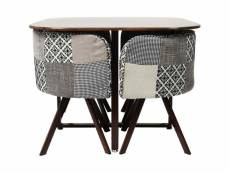 Ensemble table carrée et 4 chaises encastrables patchwork gris