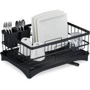 Gouttoir pour la vaisselle (assiettes, tasses, bols, etc), avec caniveau, hlp : 18 x 42 x 30 cm, noir - Relaxdays