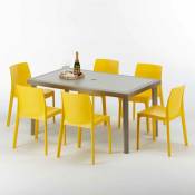 Grand Soleil - Table rectangulaire et 6 chaises Poly rotin resine ensemble bar cafè exterieur 150x90 Beige Marion Chaises Modèle: Rome jaune