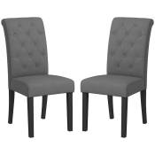 HOMCOM Lot de 2 chaises salle à manger chaise de cuicine style Chesterfield Grand Confort Pieds en Bois Lin 47 x 61 x 101 cm gris foncé