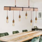 Lampe suspension bois lampe suspension 6 flammes table à manger lampe rétro suspension salon, 6x E27, LxPxH 100x8x167 cm