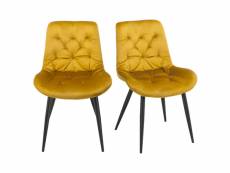 Lot de 2 chaises capitonnées velours jaune et pieds métal noir - stan