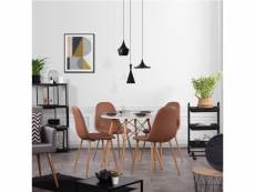 Lot de 4 chaise de salle à manger scandinave fauteuil assise en similicuir pieds en métal imitation bois, marron