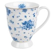 Mug en porcelaine blanche motif fleuri bleu 12x8x10cm