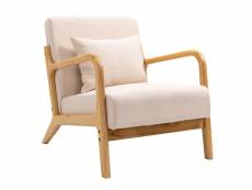 Nordlys - fauteuil de salon scandinave avec structure bois et tissu hevea beige